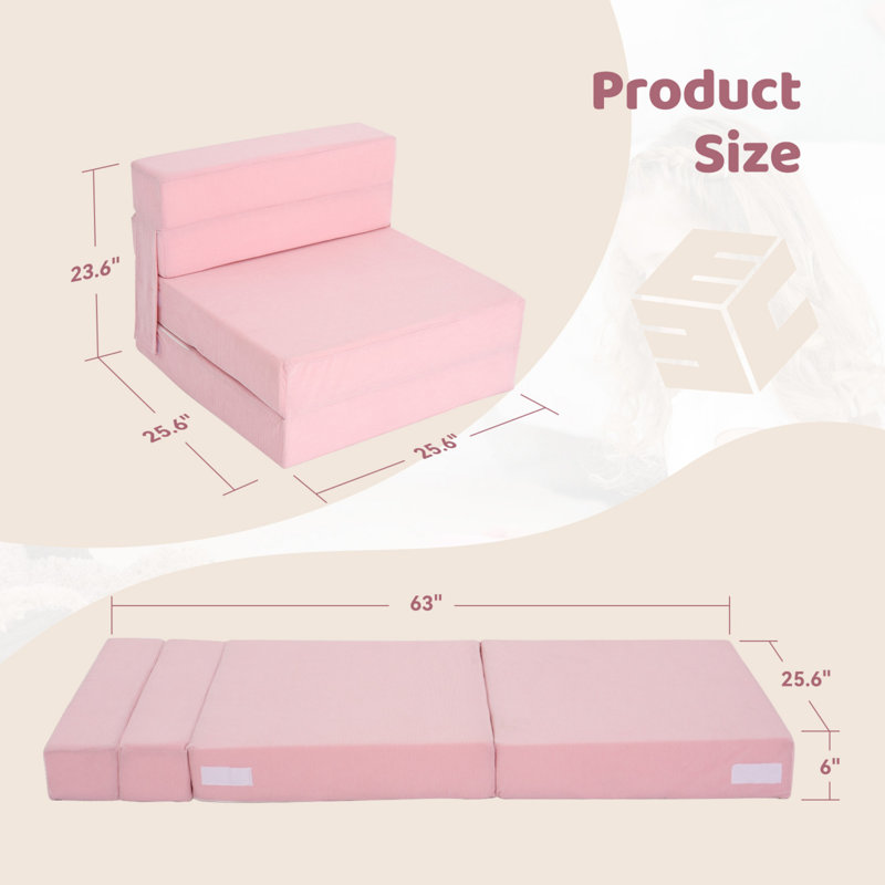 Canapé-lit portatif pliable, matelas de futon convertible 3-en-1, Rose