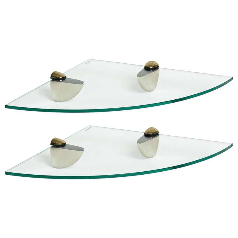 Harbour Housewares - Floating Glass Corner Shelves with Metallic Brackets - Set of 2, 30 H x 30 W x 0.5 D cm, Gold