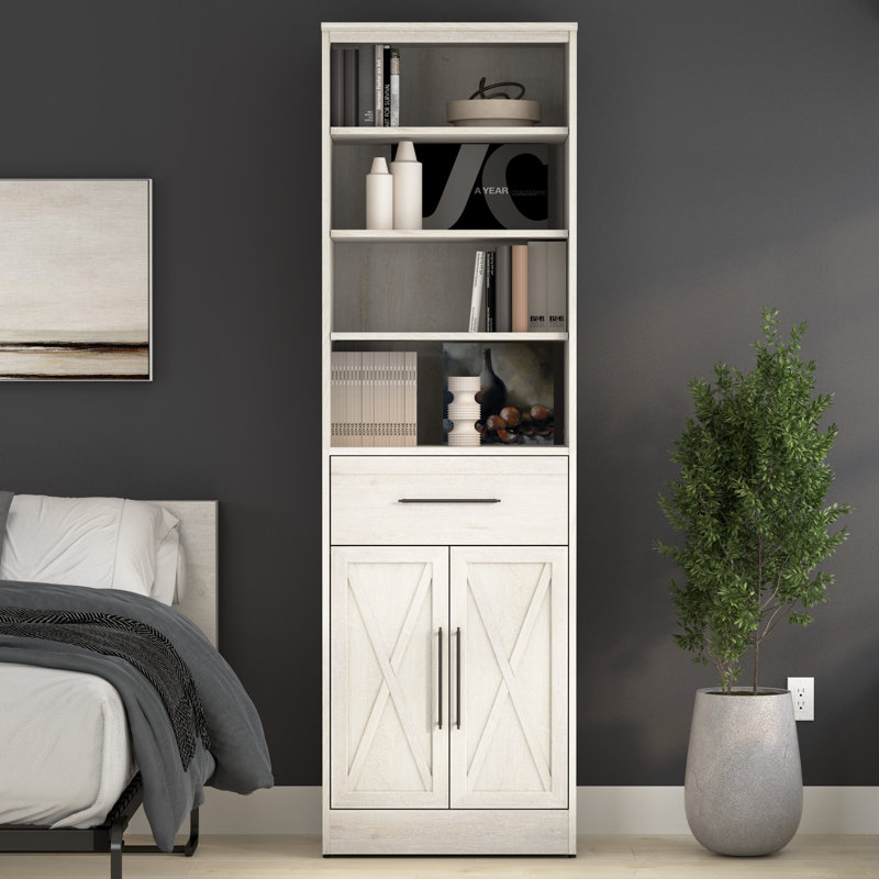25W Closet Organizer With Drawer And Doors, Linen White Oak