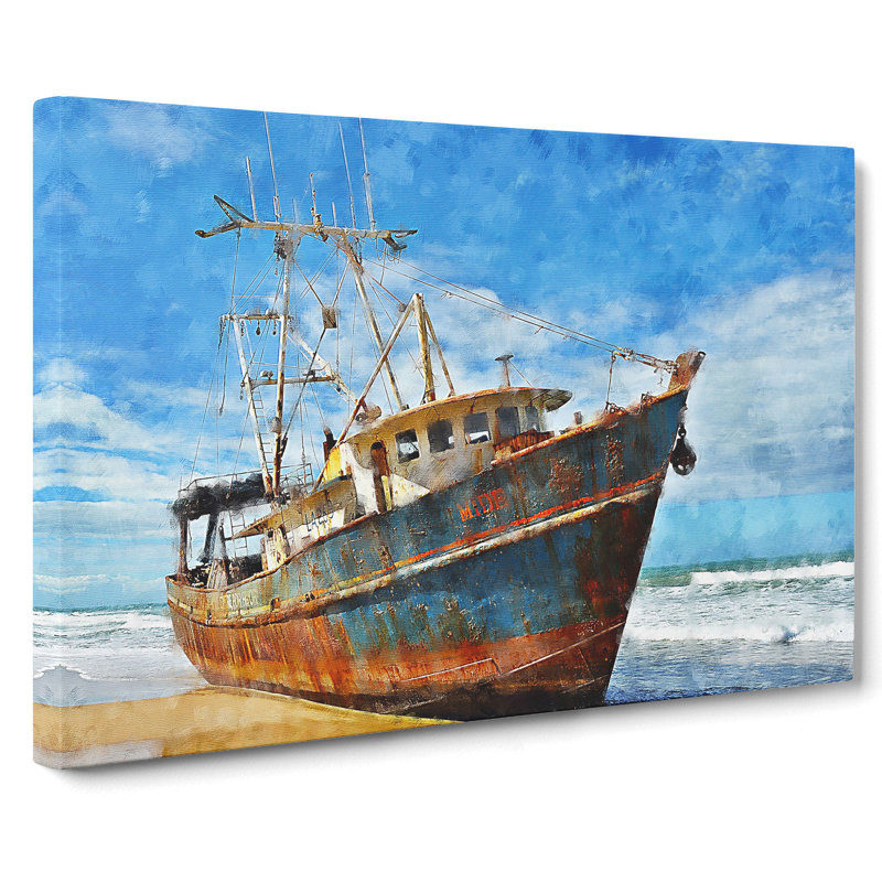 Boat Wreck On The Beach - Wrapped Canvas, 35cm H x 50cm W x 3cm D