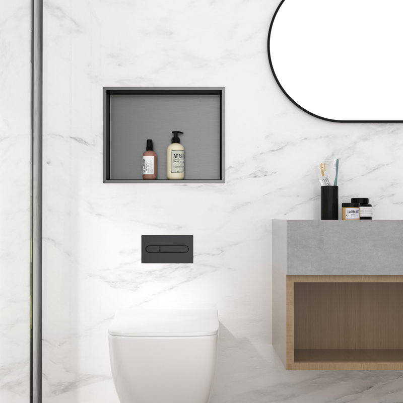 19'' W x 15'' H Bathroom Shower Niche, Stainless Steel Rectangular Wall Niche, Gunmetal Black, Gunmetal Black