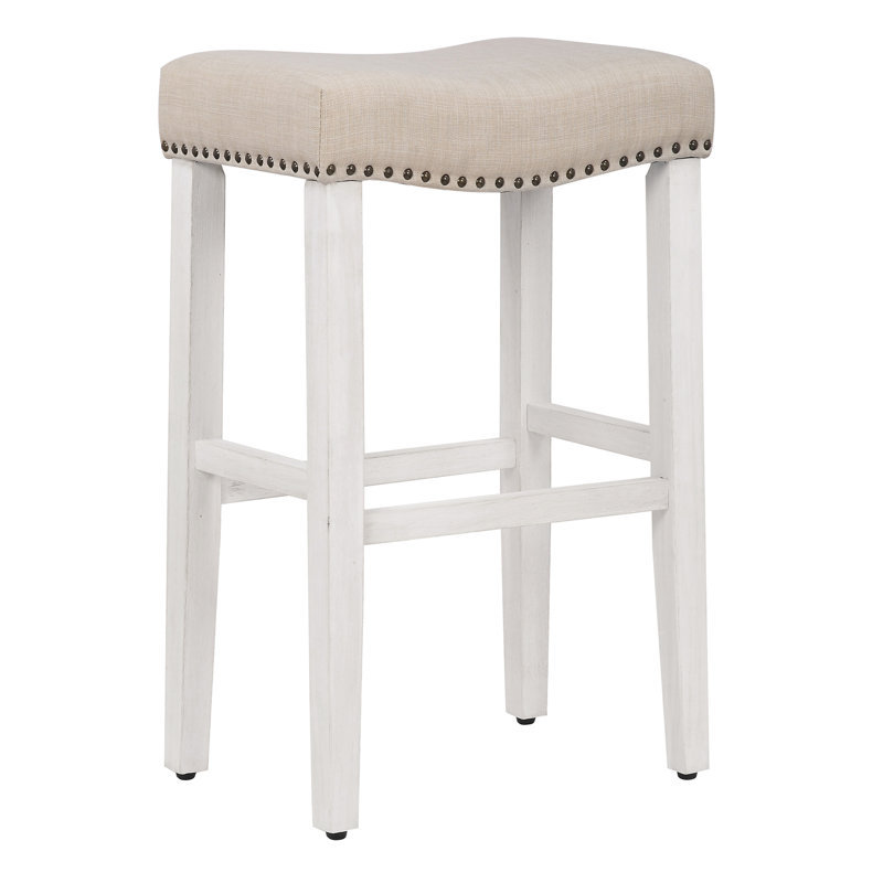 Jameson Upholstered Counter Stool with Solid Wood Frame, White/Beige, Bar Stool (29” Seat Height)