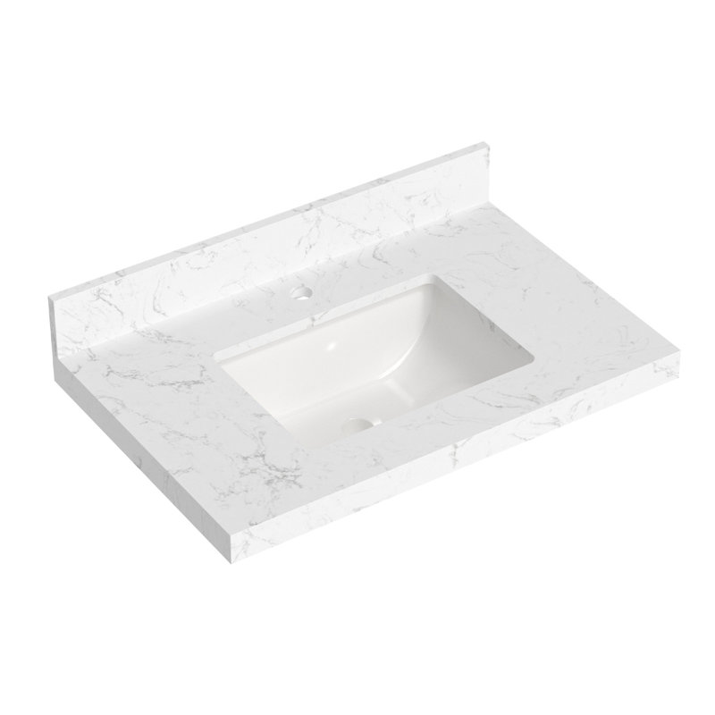 Duracast 30 po X 19,48 po Dessus de meuble-lavabo simple à quartz intégré avec trous de robinet d'évier (sans armoire)