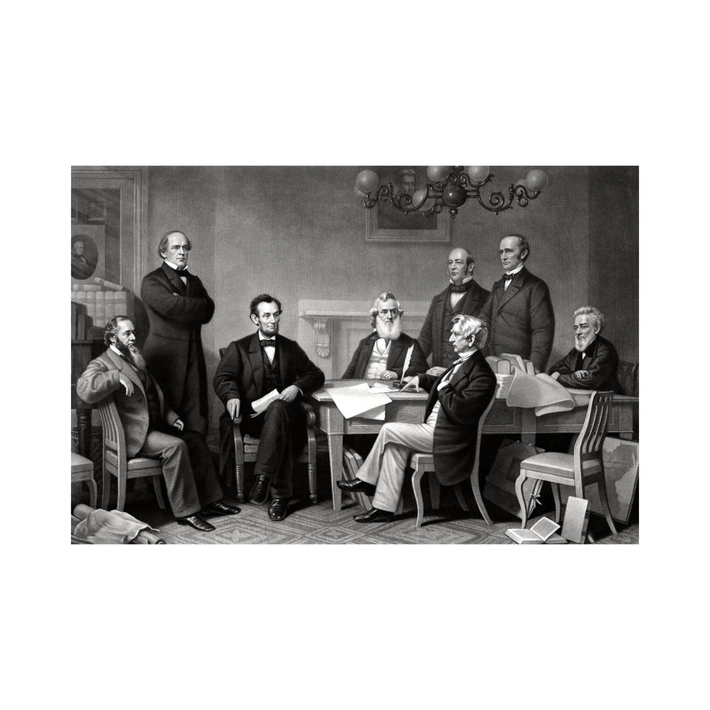 Image restaurée du président Lincoln lisant la proclamation de l'émancipation à son cabinet par John Parrot - impression sur toile tendue