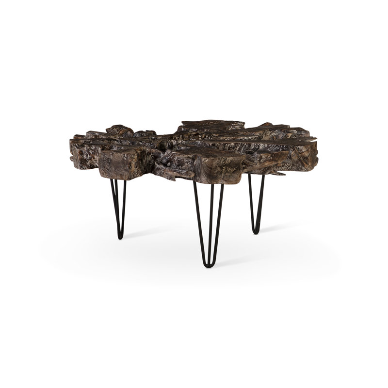 Contemporary Gray Round Wood & Metal Coffee Table, 40"