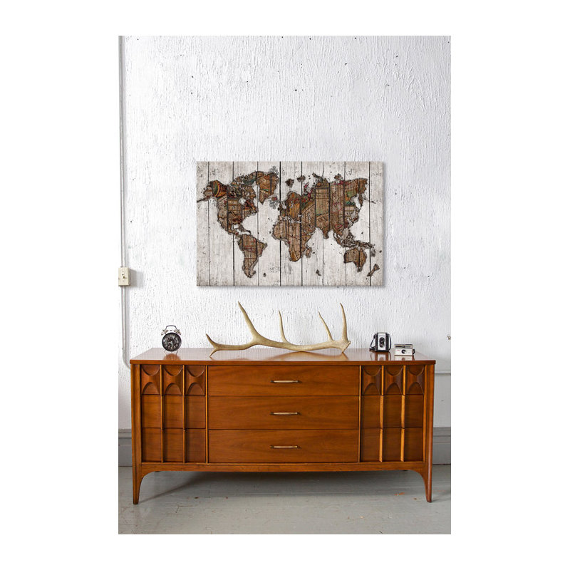 «Wood Map», reproduction d'impression sur toile tendue, Toile avec cadre noir, H 18 po x l 26 po x P 1,5 po