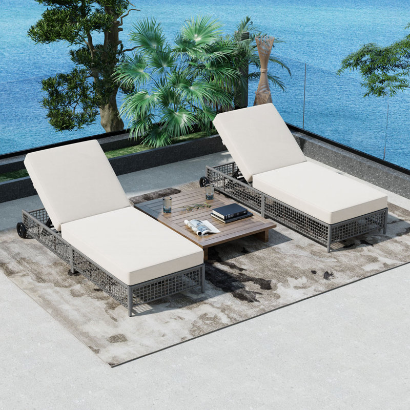 Chaise longue d'extérieur en rotin avec dossier à 5 positions, Gris