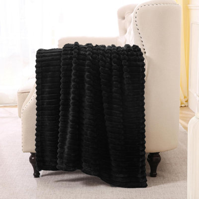 Jeté en molleton doux pour canapé, canapé et lit - Couverture en flanelle de microfibre moelleuse à rayures, légère et confortable