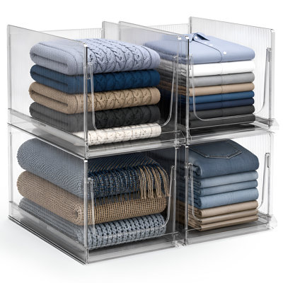 Sorbus Stackable Storage Bins – Extra Large Clear Closet Organizers and Storage, Foldable Shelf Organizer Baskets for Clothes, Towels, Garage Shelving