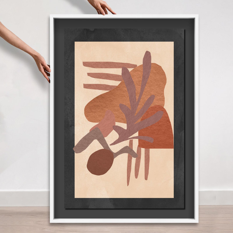 Oliver Gal Shapes in Copper Abstract - Luxury Black Mat Framed Shadowbox Art, White, 47" H x 32" W
