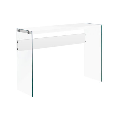 Modern Accent Table With Clear Tempered Glass And Glossy White Design Console Laminate, Enhancing Bedroom Style