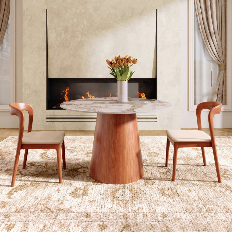 Round Dining Table 39" Small Kitchen Table For 2 Person, Brown, 29.5"H x 39.37"L x 39.37"W, Pandora