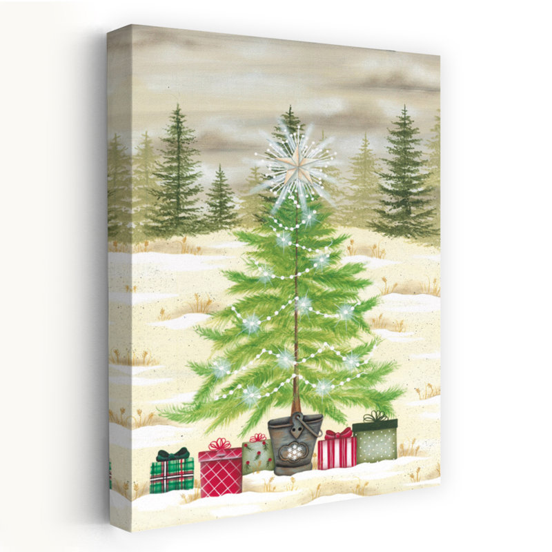 Arbre de Noël cadeaux arbre de Noël contemporain abstrait paysage art d'hiver, H 48 po x l 32 po