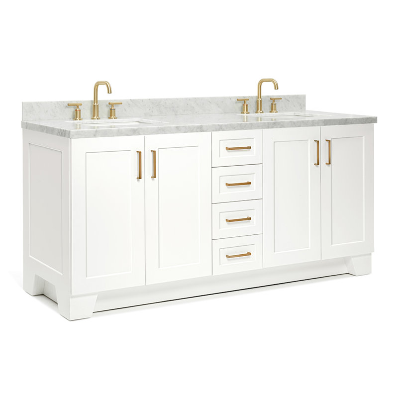 73 IN.  Single Bathroom Vanity, White, Rectangular, Carrara Quartz
