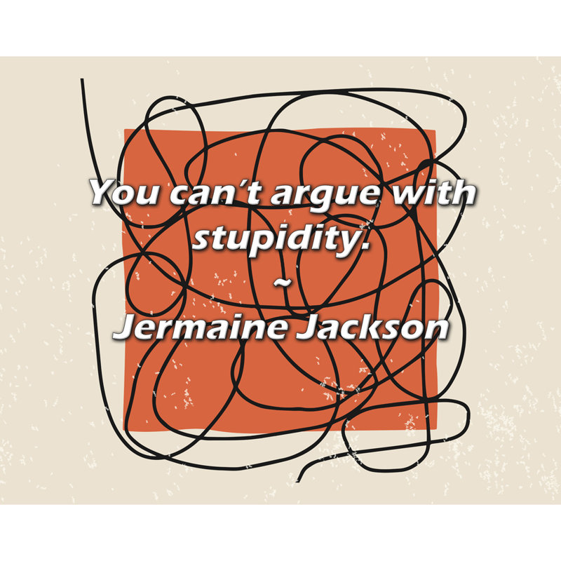 Citation artistique «On ne peut pas discuter avec de la bêtise». Toile tendue par Jermaine Jackson, H 40 po x l 28 po