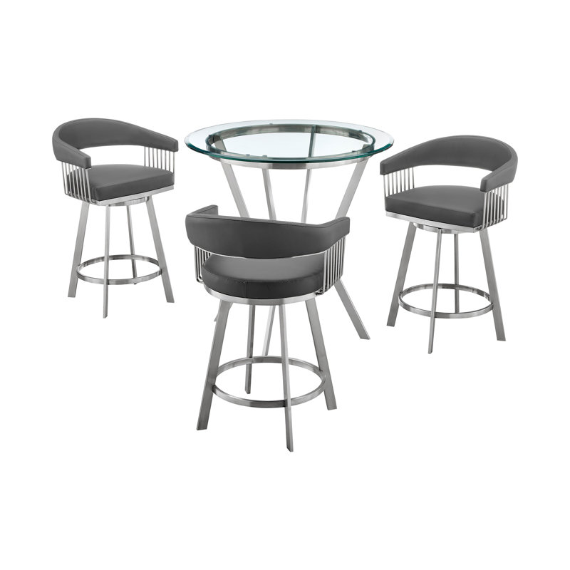 Naomi & Chelsea Glass Top Four Leg Dining Set, 4, Gray