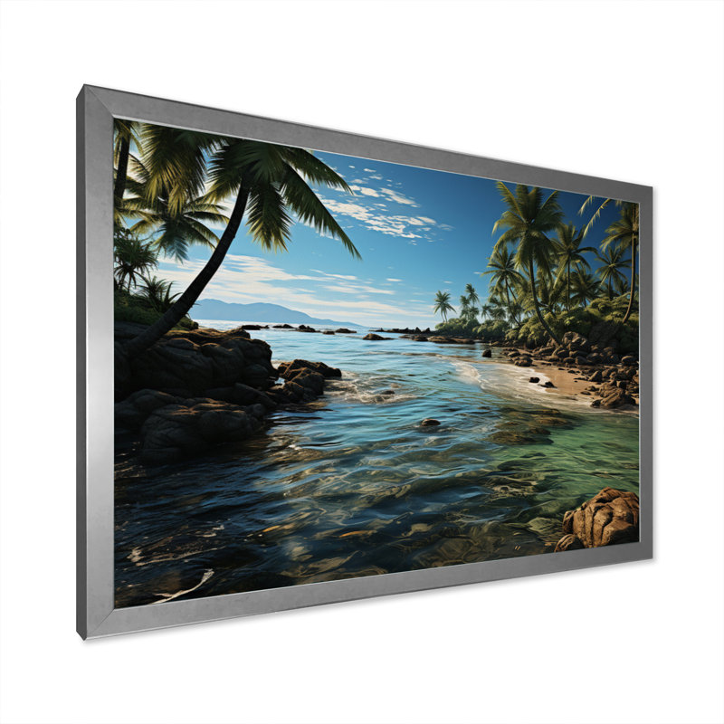 «Amandy Beach Palm Oasis», reproduction sur toile, H 30 po x l 40 po x P 1,5 po, Cadre simple argenté