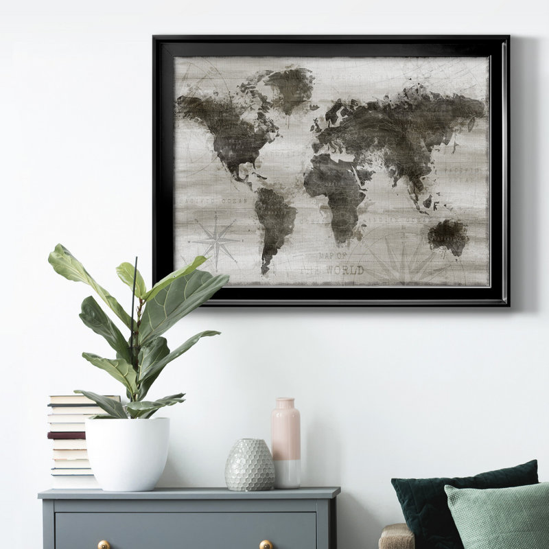 Carte de voyage avec toile de qualité supérieure, prête à être accrochée, Cadre noir, H 30,5 po x l 42,5 po x P 1 po