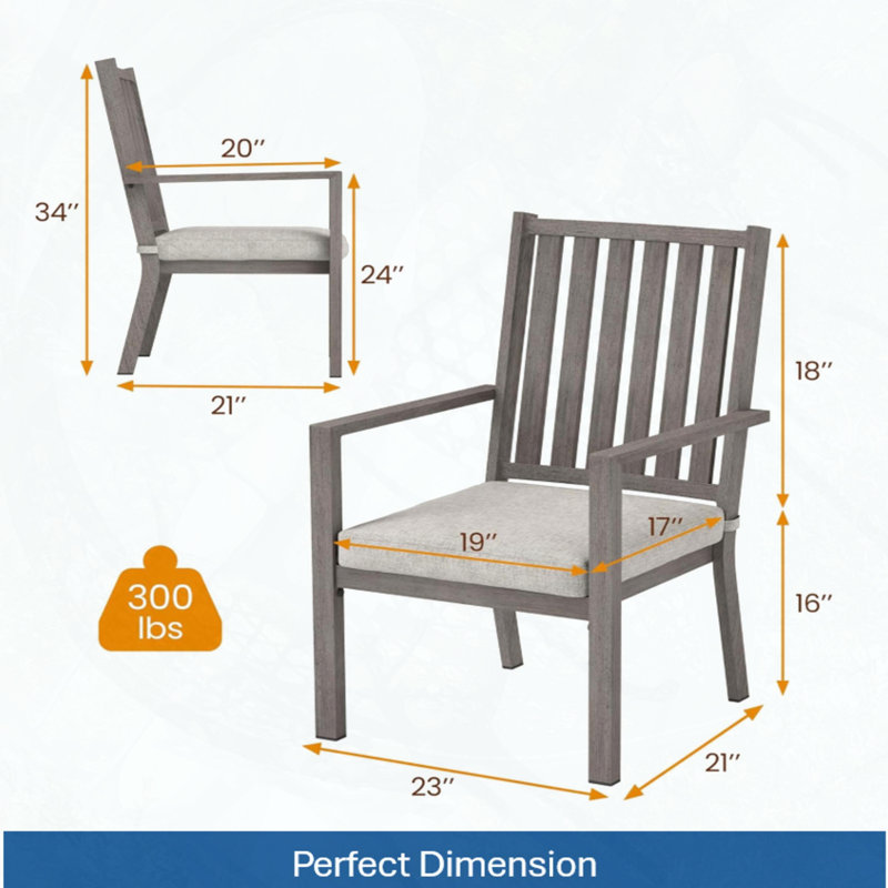 Set of 2 All-Weather Aluminum Dining Chairs with Thick Cushions, Gray