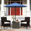 Table basse d'extérieur pour patio, table d'appoint en osier avec trou pour parasol