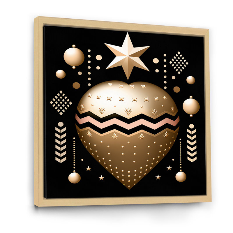 «Golden Geometric Glam Heart» sur impression sur toile, H 36 po x l 36 po x P 1,5 po, Cadre naturel flottant