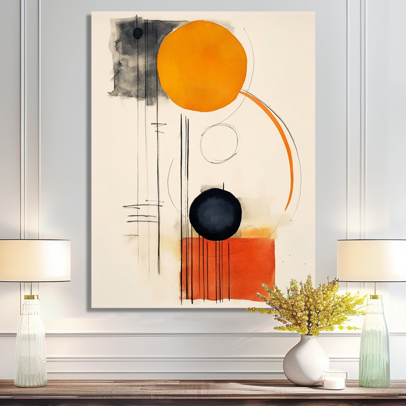 Lune orange, abstrait rétro minimalisme - Art mural abstrait, H 32 po x l 16 po x P 1 po, Toile tendue