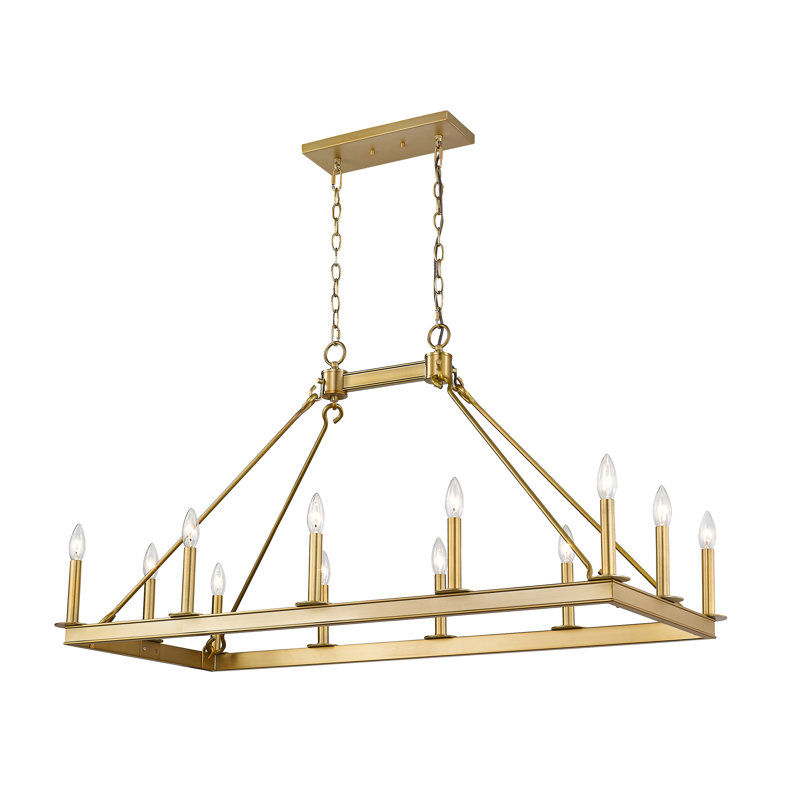 Suspension rectangulaire en grappe 12 lumières Endres, Laiton vieilli