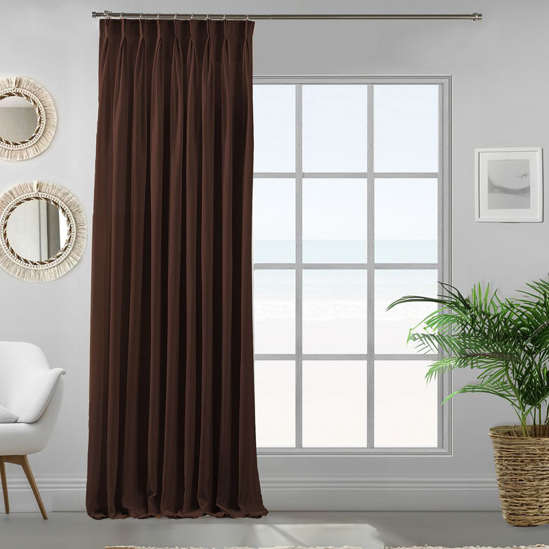 Panneau de rideau simple décoratif à double pincement très long et très large, L 100 po x L 84 po, Marron foncé