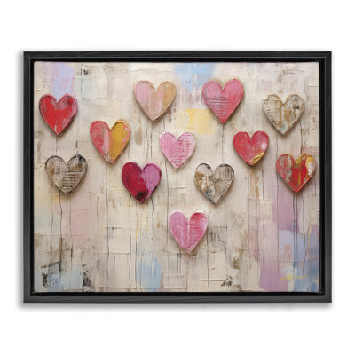 Playful Love Hearts Collage Framed Floater Canvas Wall Art by LSR Design Studio