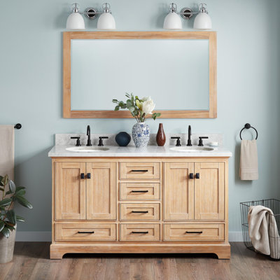 Quen 60" Freestanding Double Basin Vanity Set with Cabinet, Vanity Top, and Oval Undermount Sinks