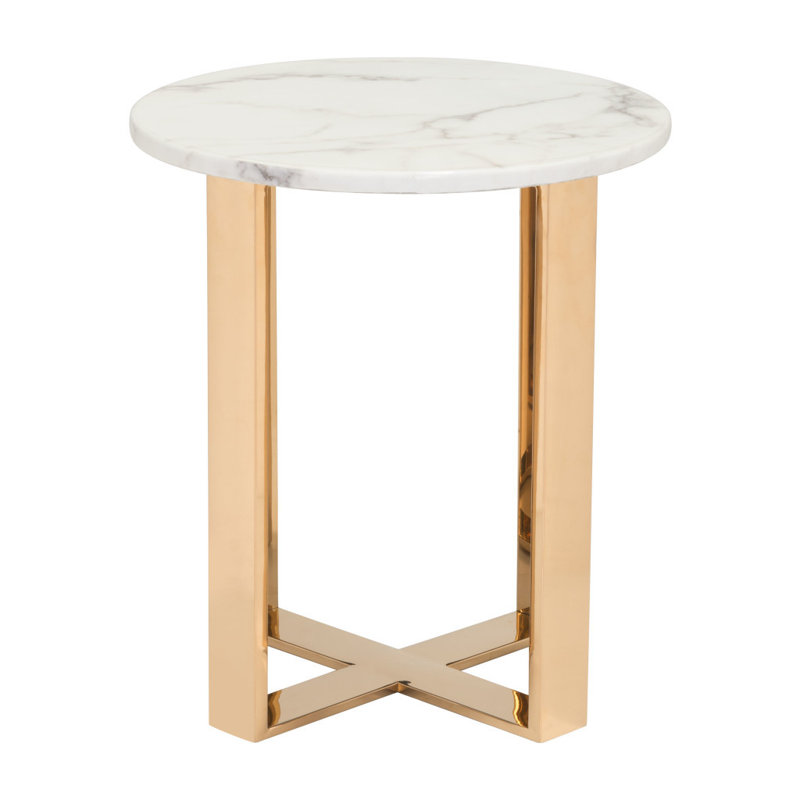 Table de bout ronde en pierre blanche et or 21 po