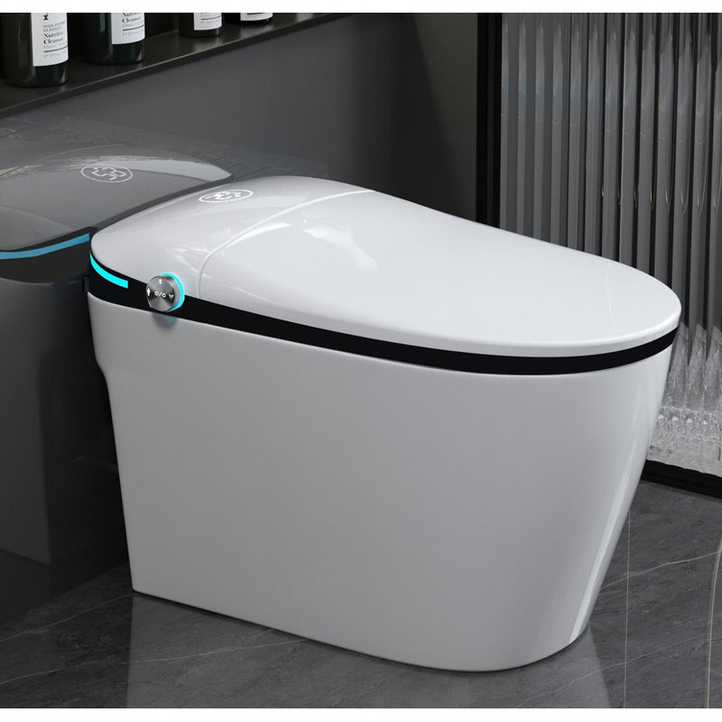 Luxury Smart Toilet with Built-in Bidet Seat | Auto Open/Close Seat, Foot Sensor | Warm Water & Dryer, LED Display, Night Light