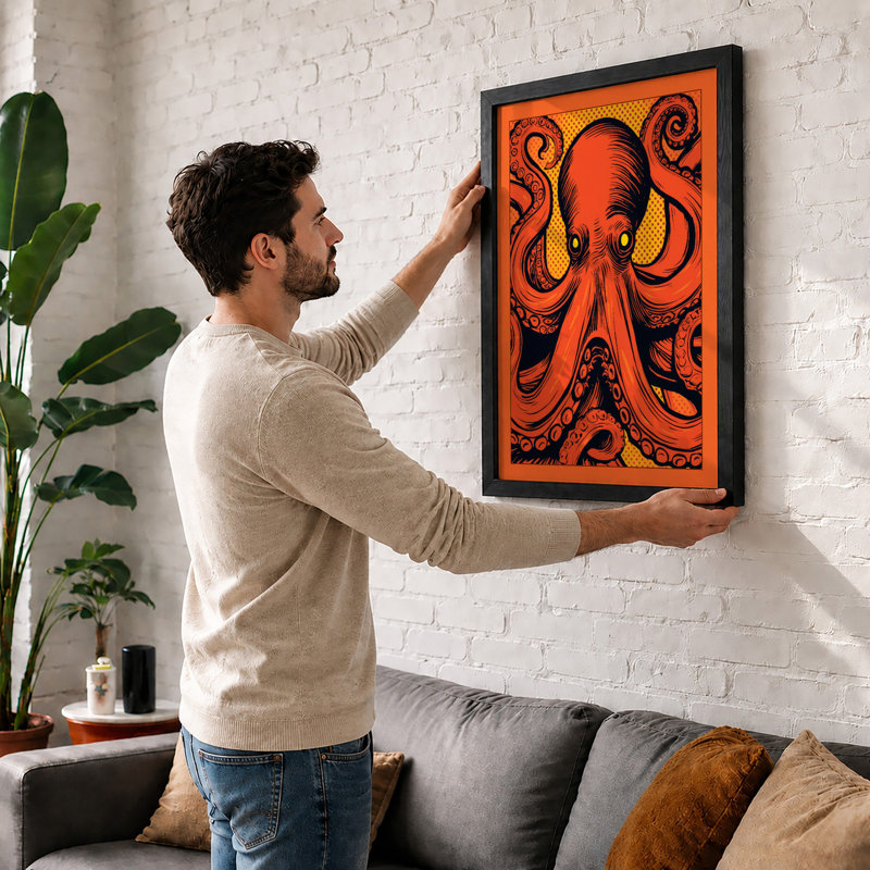 Dynamic Octopus Graphic - Framed Print, Black, A3 - 42.0 x 29.7 cm