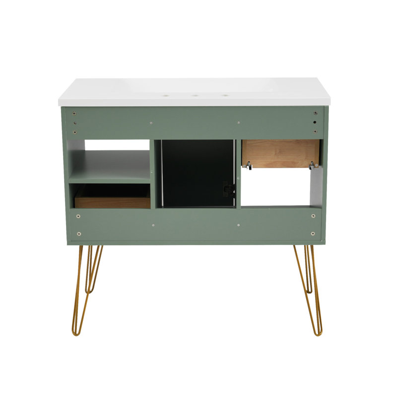 36'' Green MDF Freestanding Bathroom Vanity with Resin Sink