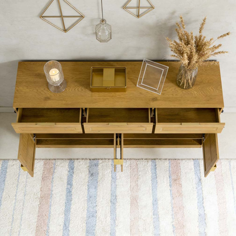 59.1" Multi-Functional Storage Buffet with Adjustable Shelf and Open Storage, Natural