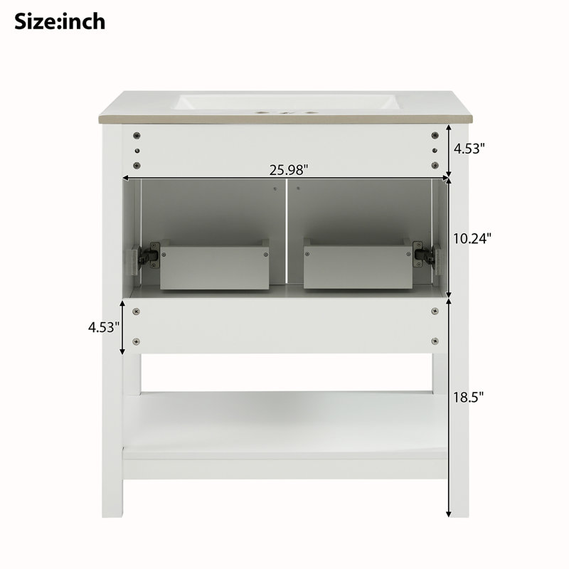30-Inch White Bathroom Vanity with Ceramic Sink