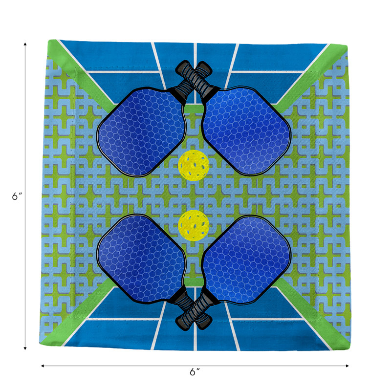 Pickelball Anyone Cotton Sateen Cocktail Napkins, Blue Green