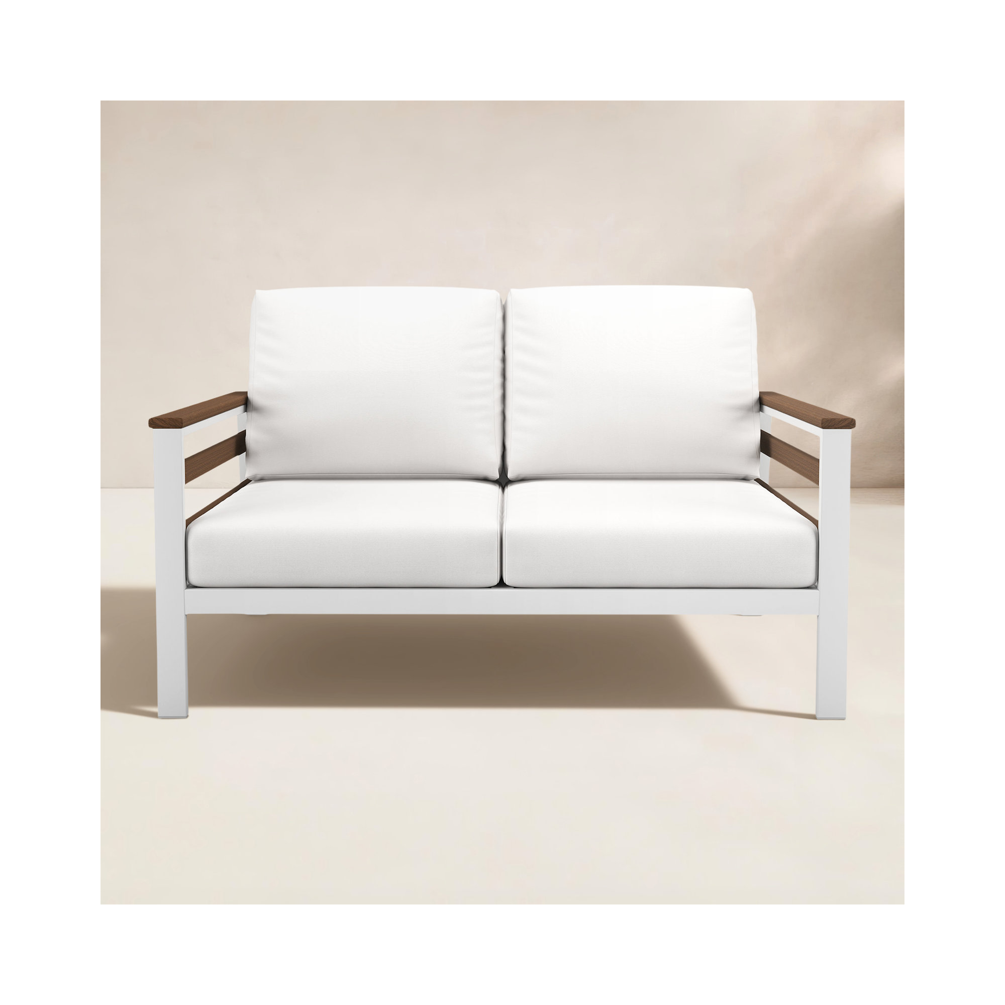 Townsend Metal Outdoor Loveseat With Sunbrella Cushion, Canvas White