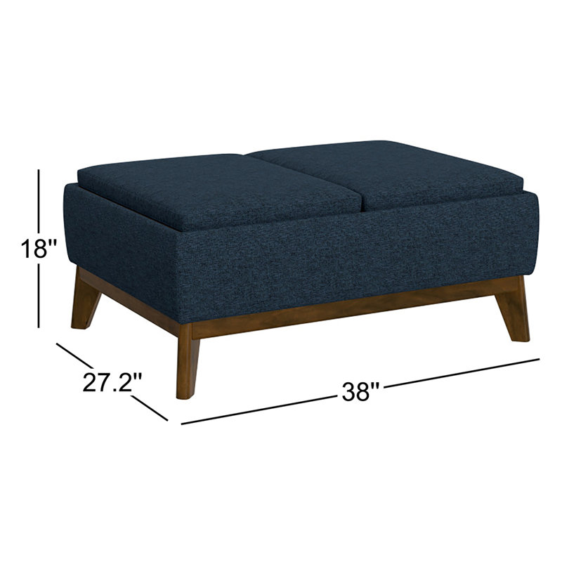 Repose-pieds de rangement avec coussins réversibles Rudi, Bleu denim