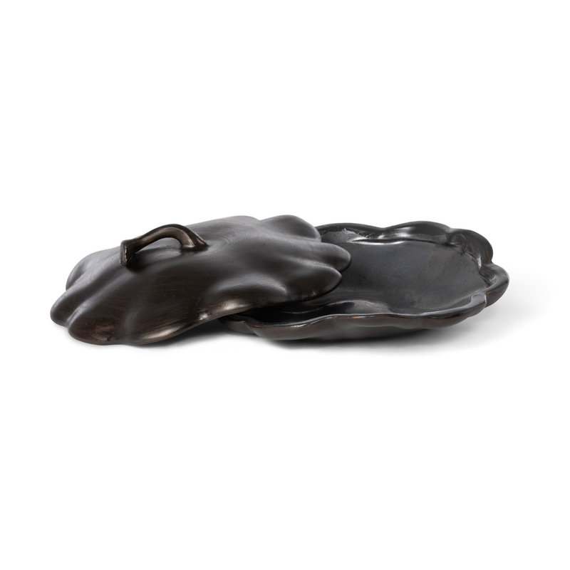 Bronze Lidded Ceramic Pumpkin Bowl, Small, 2.75" H x 6.5" W x 6.5" D, Brown
