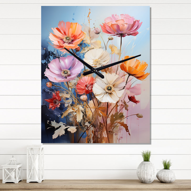 Horloge murale à motif floral Bouquet de fleurs sauvages I, Grand
