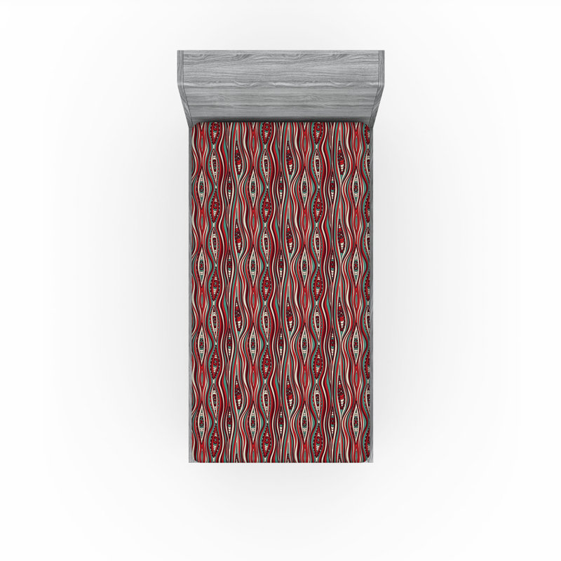 Drap-housse Ambesonne Boho Hippie bohémien des années 80 Design Art écume de mer vermillon, Drap-housse simple très long