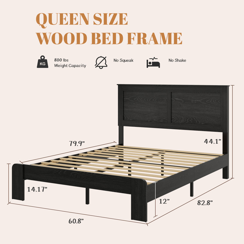 Bed Frame Queen Size, Wood Platform Bed Frame , Noise Free,No Box Spring Needed and Easy Assembly Tool,Large Under Bed Storage,Dark Black