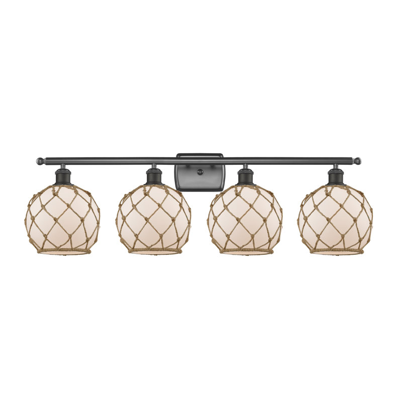 Éclairage de salle de bain à intensité variable 4 lumières Larochelle Farmhouse Rope, Blanc / Brun, Bronze huilé