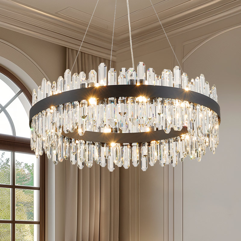 Xzavious Dimmable Cylinder Chandelier, 9.6" H x  23.62" W x 23.62" D, Black, 24