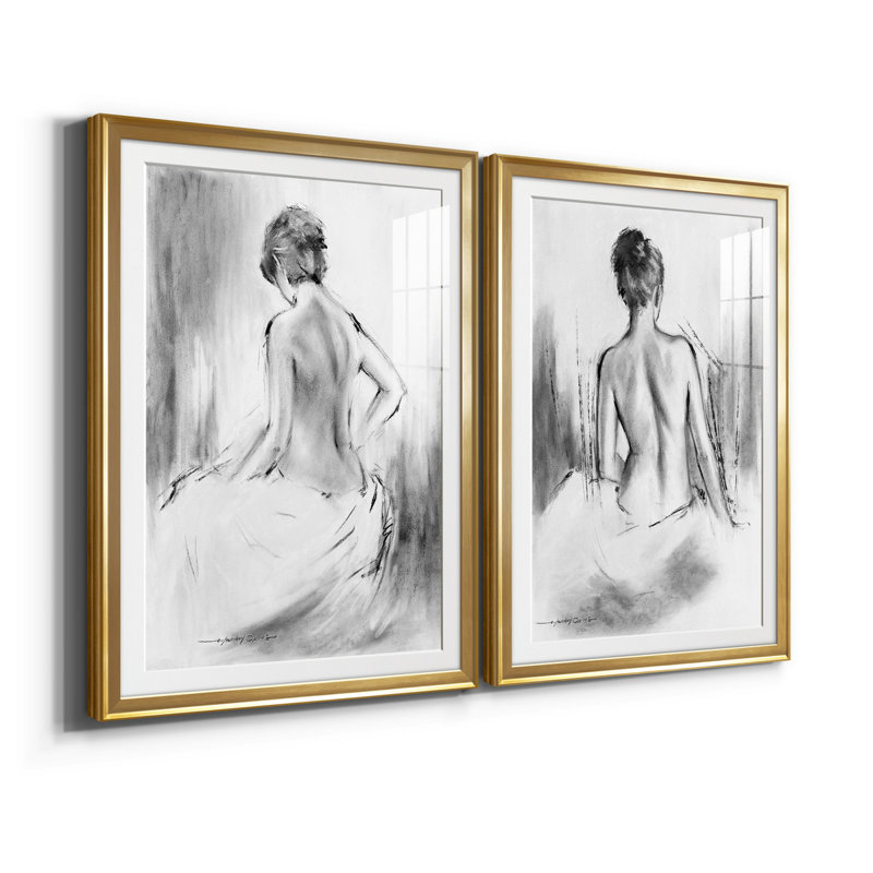«Soft Silhouette V», ensemble de 2 reproductions sur toile, Toile encadrée, H 26,5 po x l 73 po, Doré