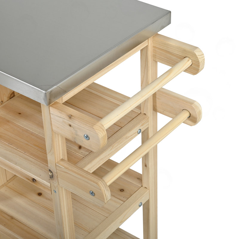 Îlot de cuisine extérieur pliable avec roulettes verrouillables, Naturel