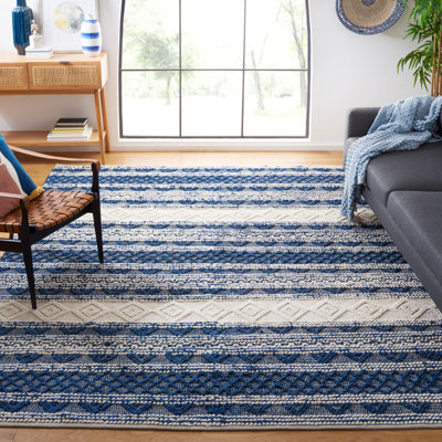 Elsbernd Hand Woven Jute/Wool/Cotton Geometric Rug in Navy Blue/Ivory