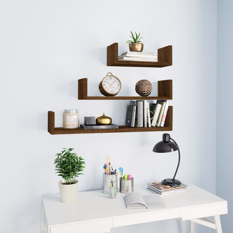 Jaylaa 3 Piece Square Floating Shelf, Brown Oak