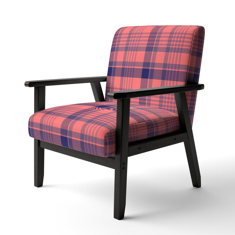 Fauteuil d'appoint rembourré à motif Blue Tartan, Accoudoirs carrés noirs